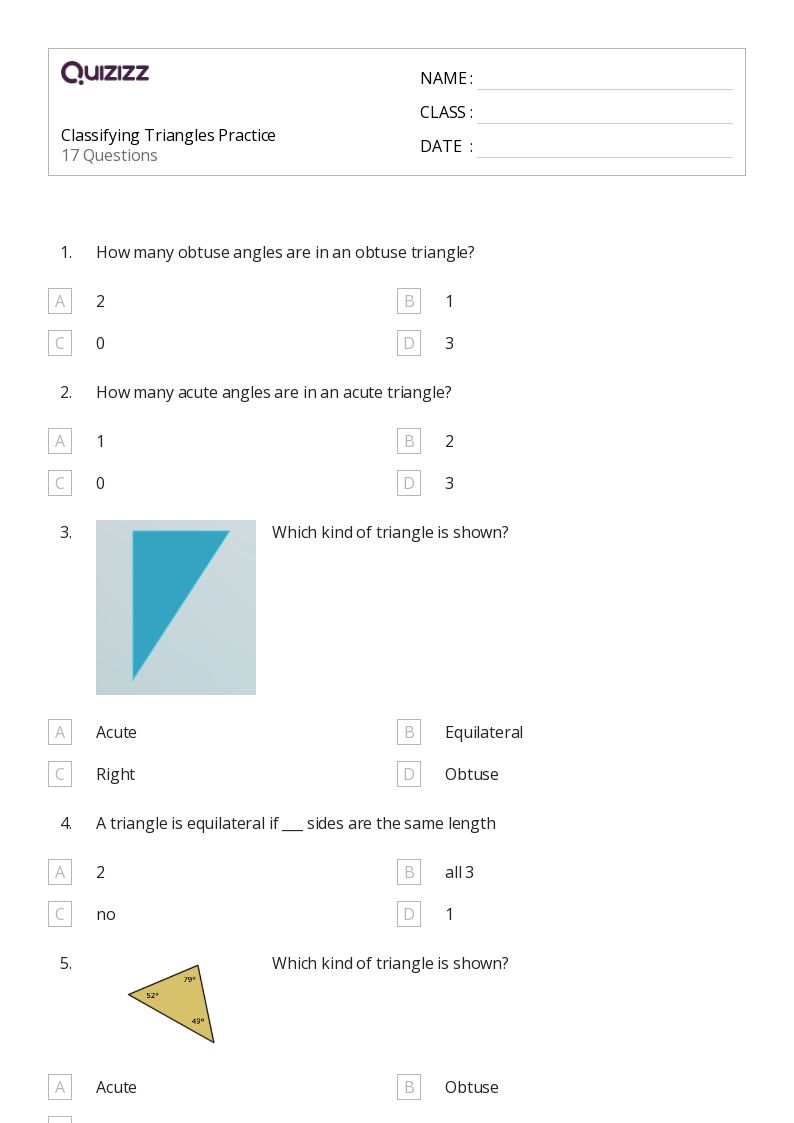 50+ Classifying Triangles worksheets for 7th Grade on Quizizz Free & Printable