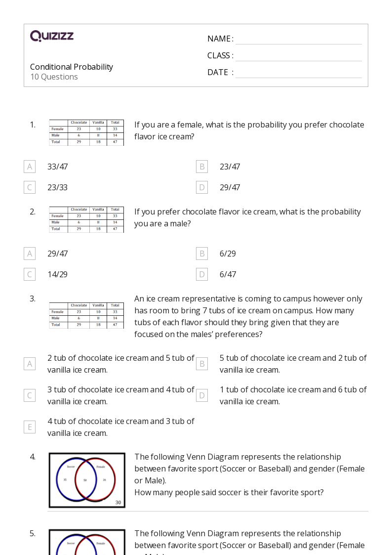 50+ conditional probability worksheets on Quizizz Free & Printable