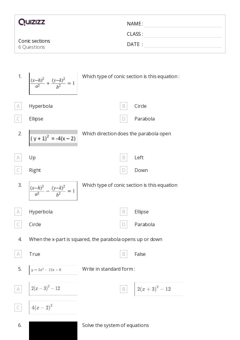 50+ Conic Sections worksheets on Quizizz | Free & Printable