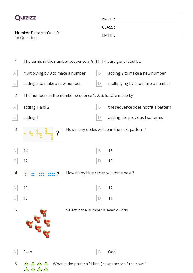 50+ Number Patterns worksheets for 5th Grade on Quizizz Free & Printable