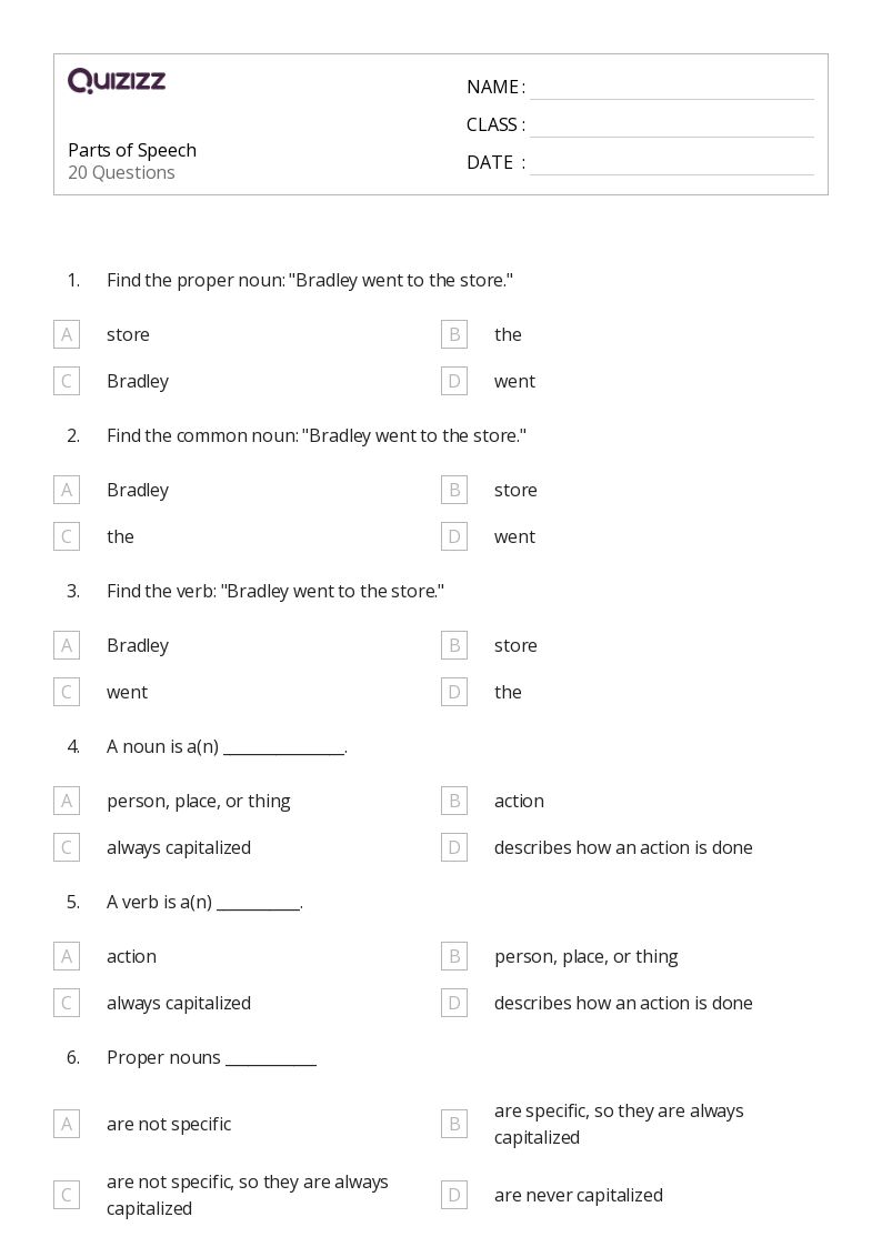 50+ Parts of Speech worksheets for 8th Grade on Quizizz | Free & Printable