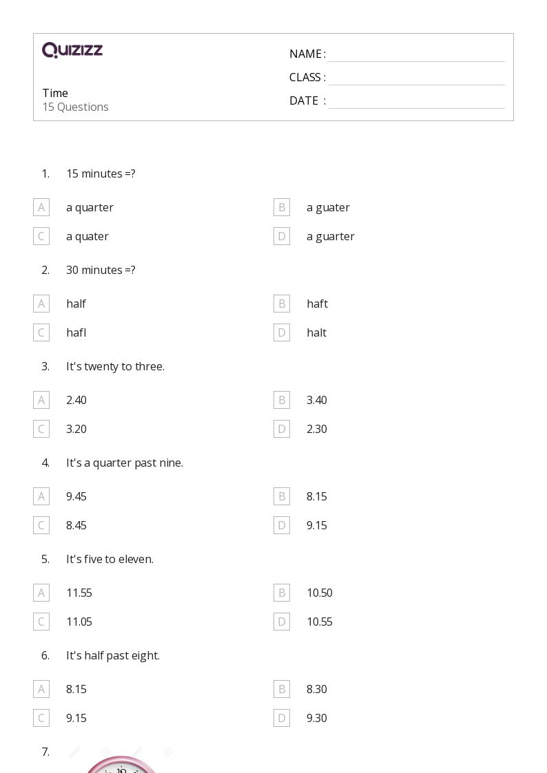 50+ Time worksheets for 7th Year on Quizizz Free & Printable
