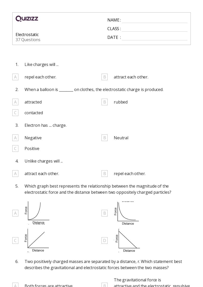 50+ coulombs law and electric force worksheets for 11th Class on Quizizz Free & Printable