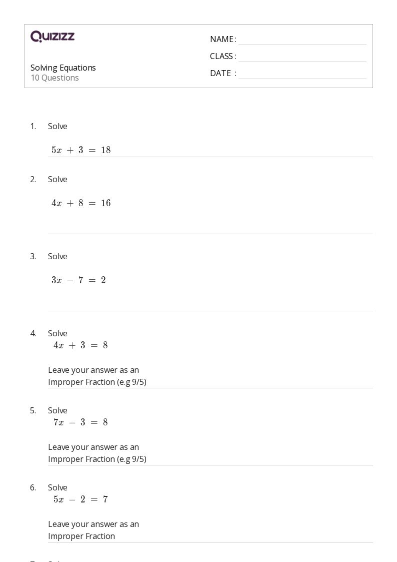 50+ Solving Equations worksheets for 1st Grade on Quizizz | Free
