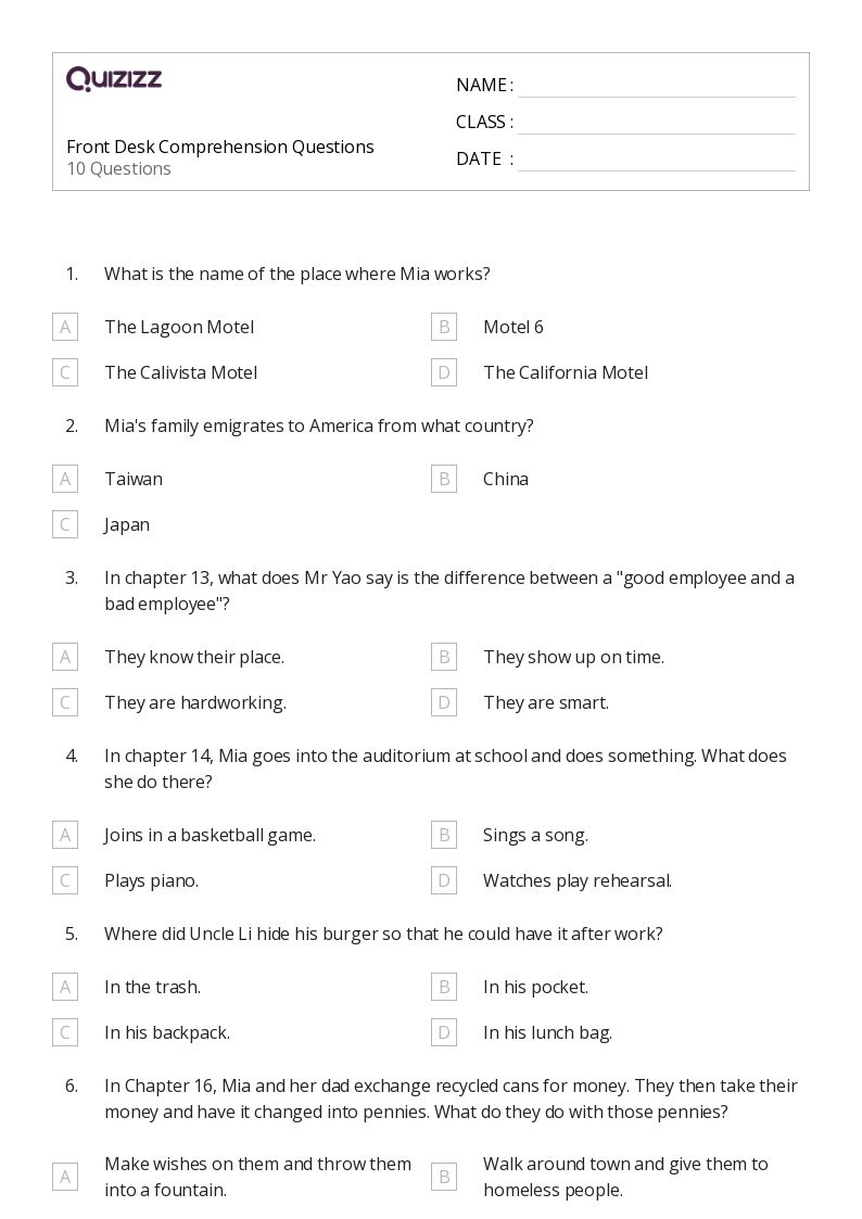 Printable Fiction Comprehension Questions Worksheets for Year 2 Quizizz