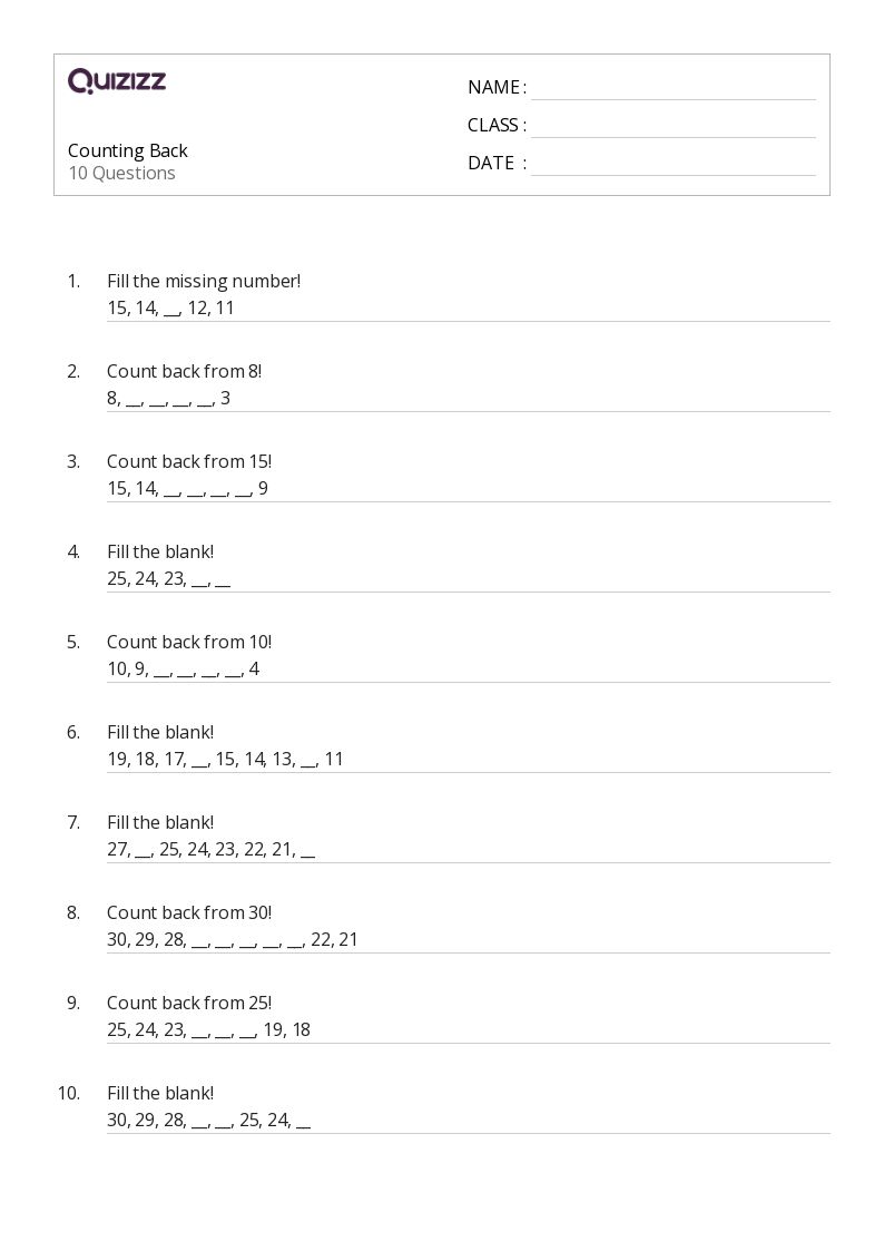 50+ Subtraction and Counting Back worksheets for Kindergarten on