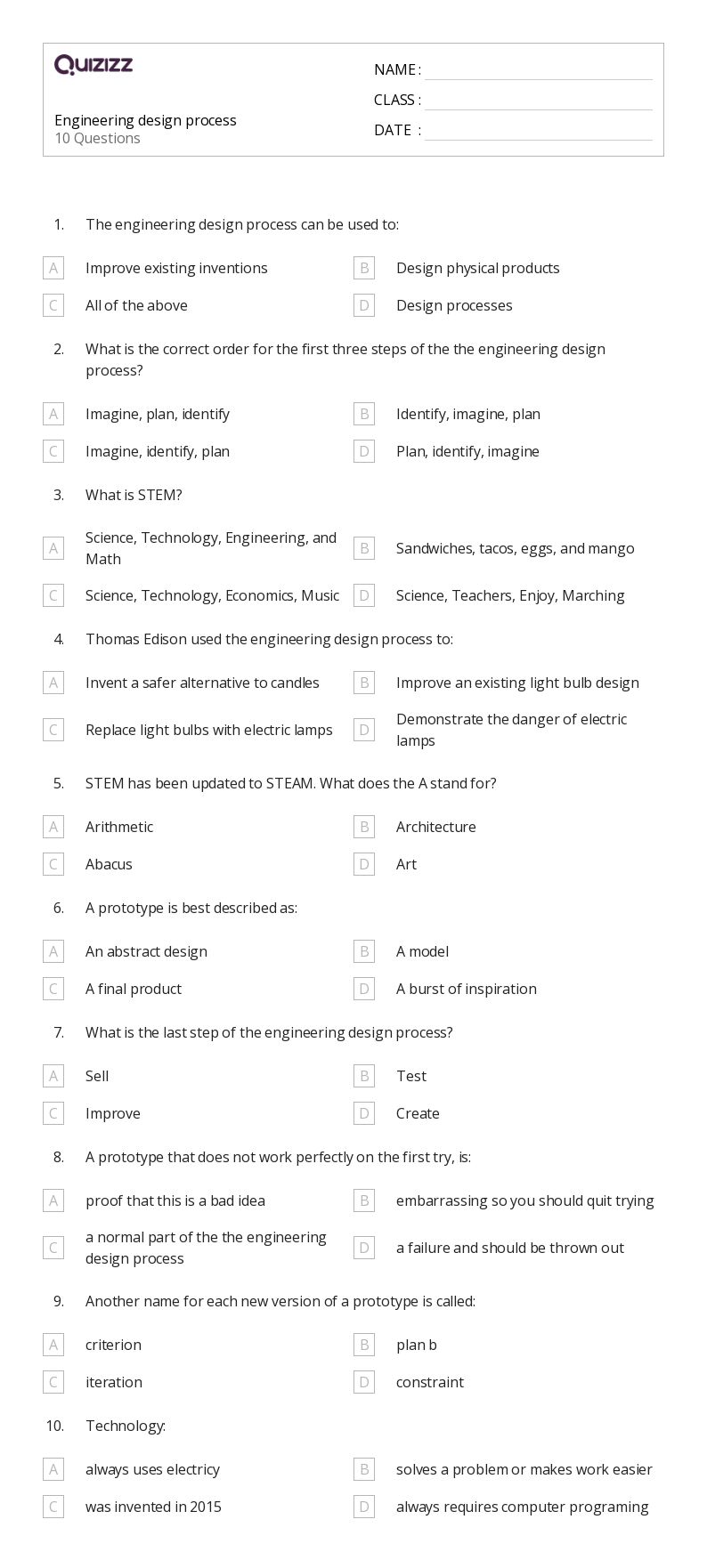 50+ Engineering Design worksheets for 5th Grade on Quizizz Free