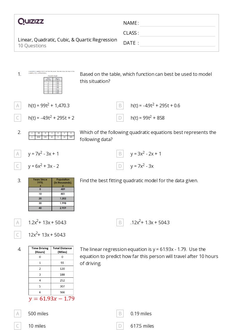 50+ regression worksheets on Quizizz Free & Printable