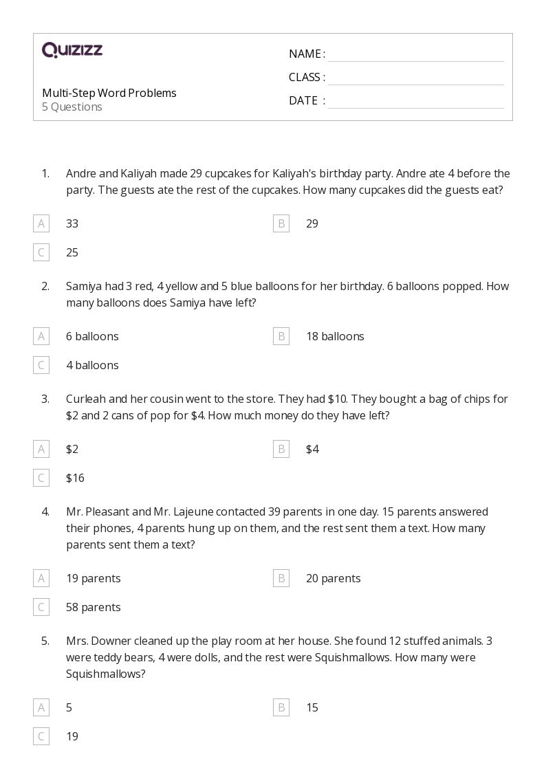 50+ MultiStep Word Problems worksheets on Quizizz Free & Printable