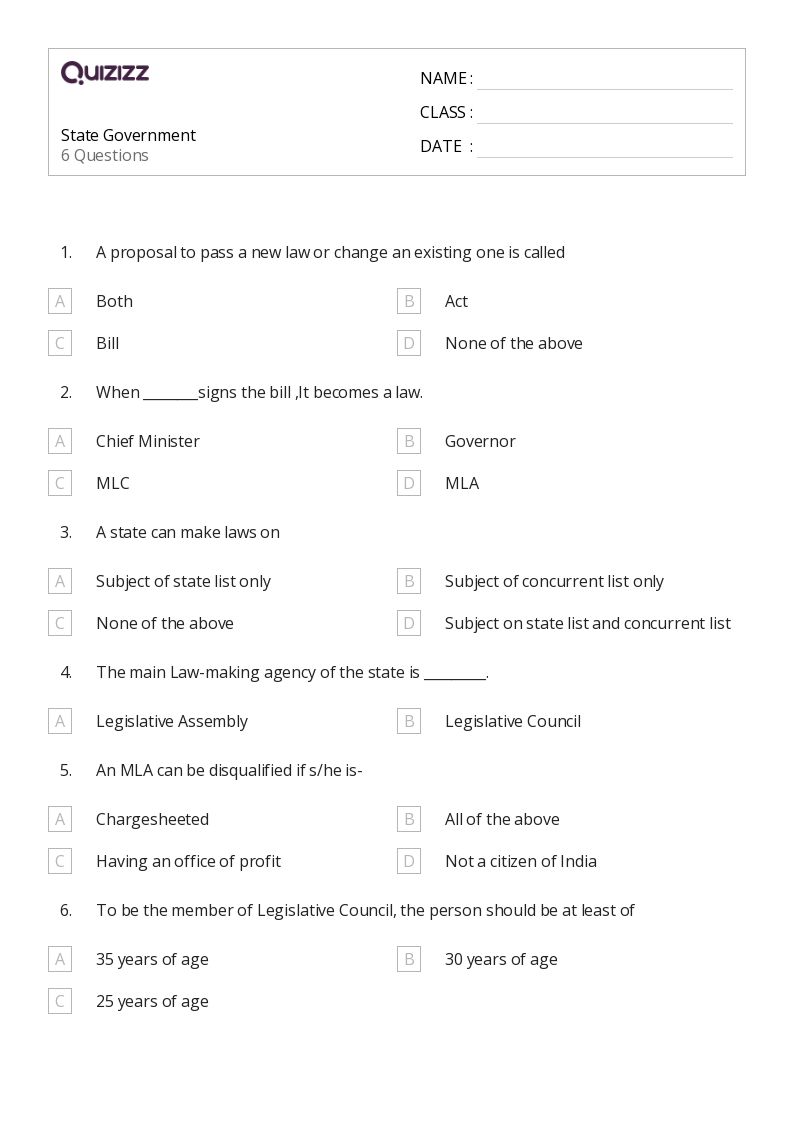 50+ state government worksheets for 7th Year on Quizizz | Free & Printable