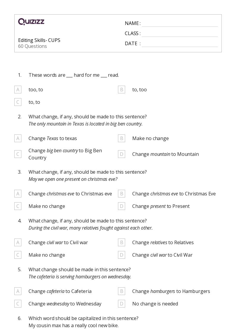 50+ Editing worksheets for 2nd Grade on Quizizz Free & Printable