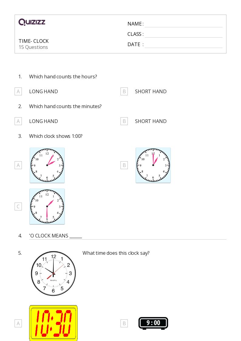 50+ Time worksheets for 1st Class on Quizizz Free & Printable