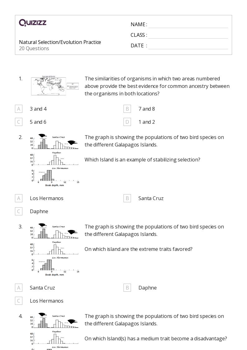 50+ natural selection worksheets for 10th Grade on Quizizz Free & Printable