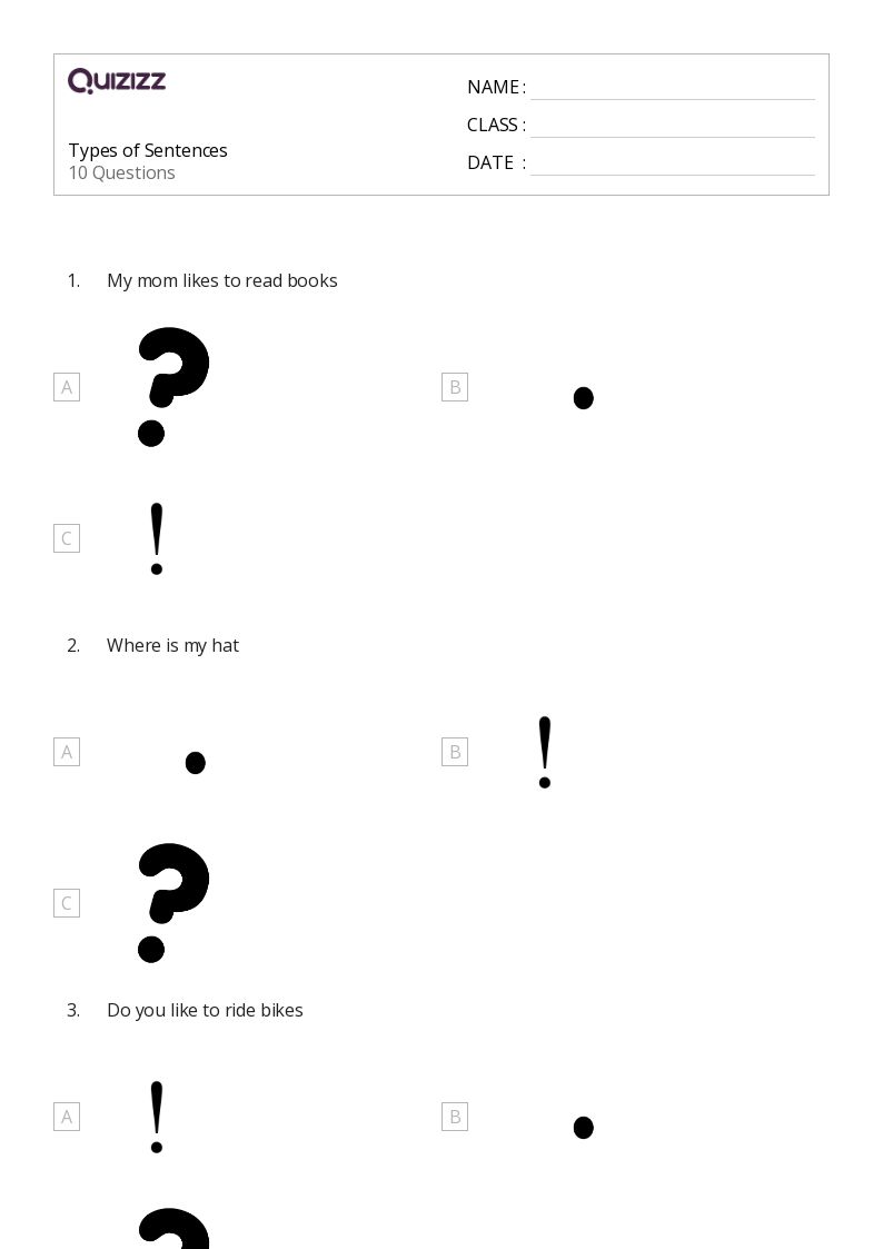 50+ Types of Sentences worksheets for 1st Grade on Quizizz Free & Printable