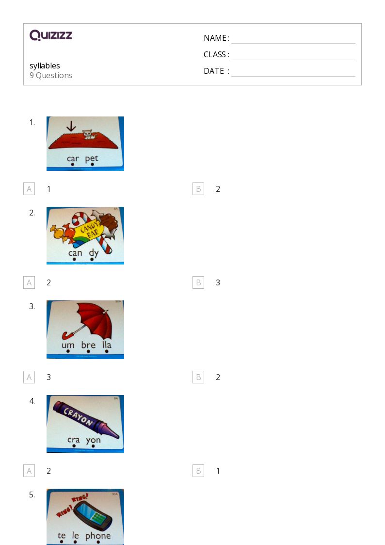 50+ Syllables worksheets for Kindergarten on Quizizz | Free & Printable