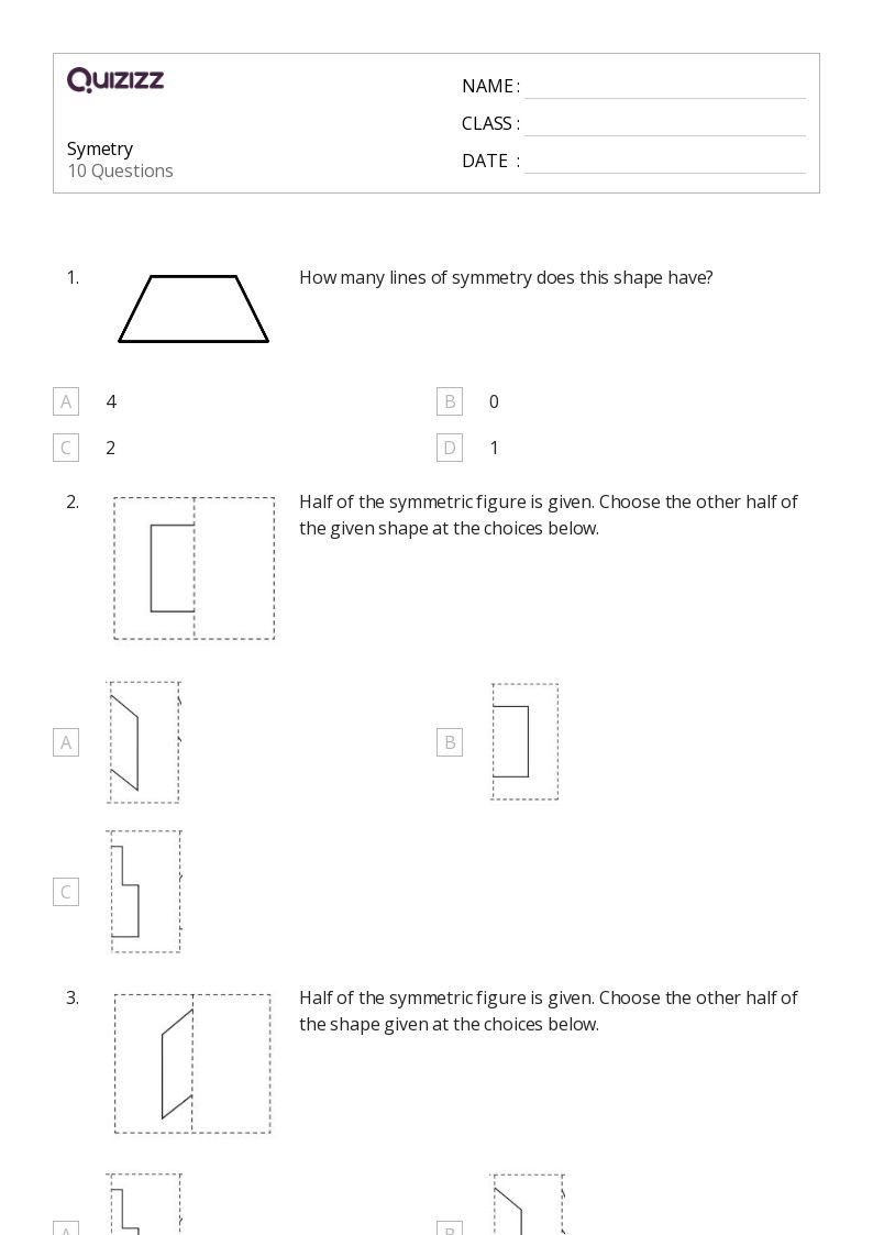50+ Lines of Symmetry worksheets for 3rd Class on Quizizz Free & Printable