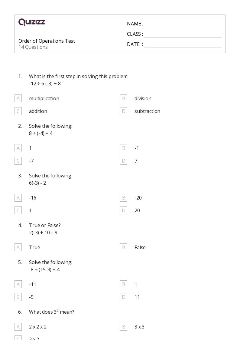 50+ Order of Operations worksheets for Grade 6 on Quizizz Free