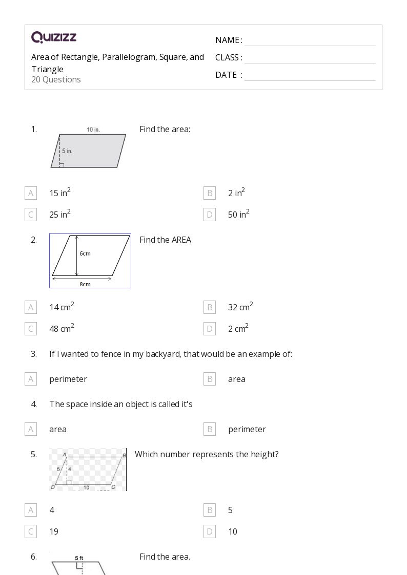50+ area of rectangles and parallelograms worksheets for 10th Year on
