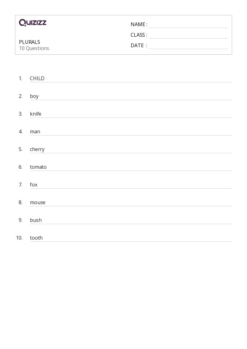 50+ Plurals worksheets for 4th Grade on Quizizz Free & Printable