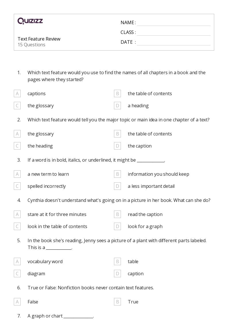 50+ Using Text Features worksheets for 2nd Grade on Quizizz | Free