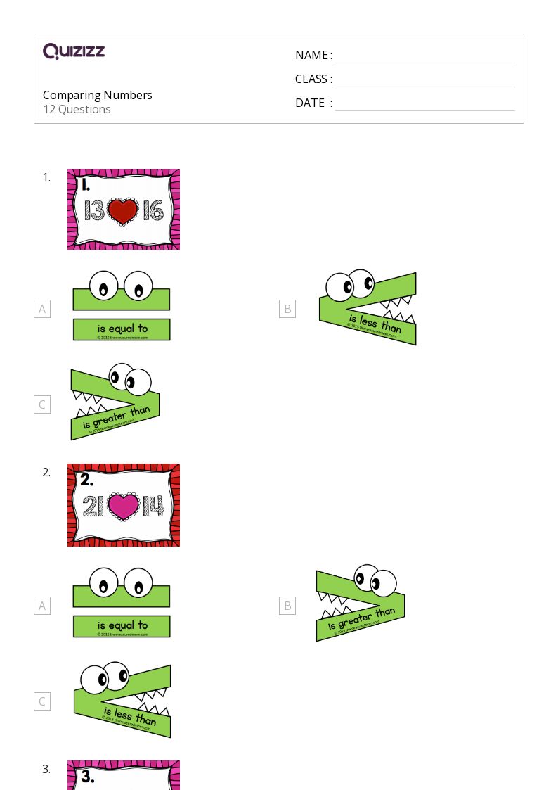 50+ Comparing Numbers 010 worksheets for 1st Grade on Quizizz Free & Printable