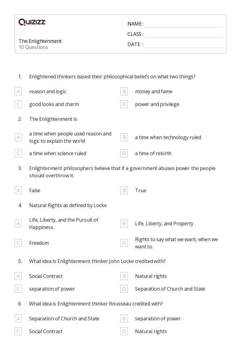 50+ the enlightenment worksheets for Grade 7 on Quizizz Free & Printable