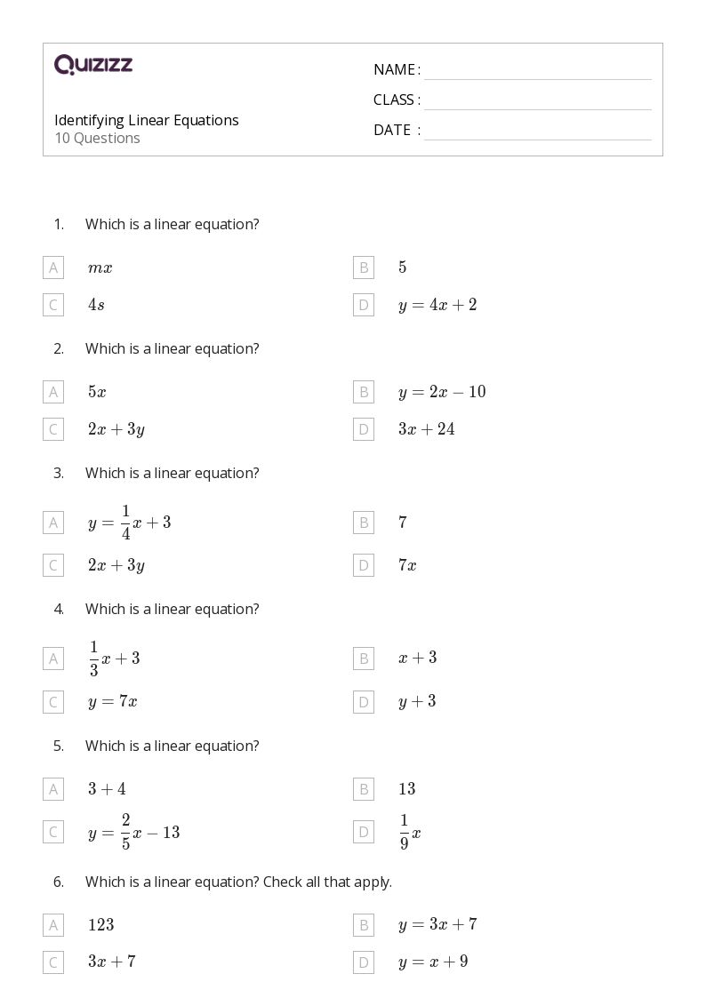 50+ Linear Equations worksheets for 8th Grade on Quizizz Free & Printable