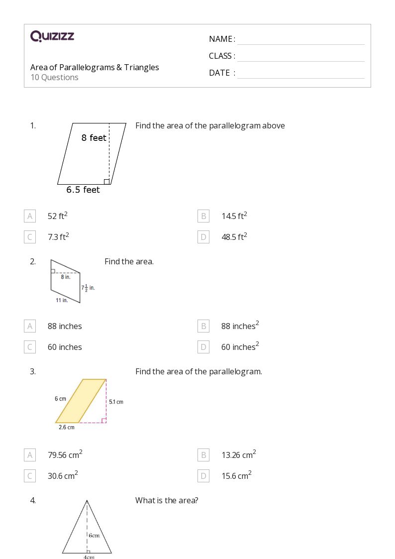 50+ area of rectangles and parallelograms worksheets for 11th Grade on
