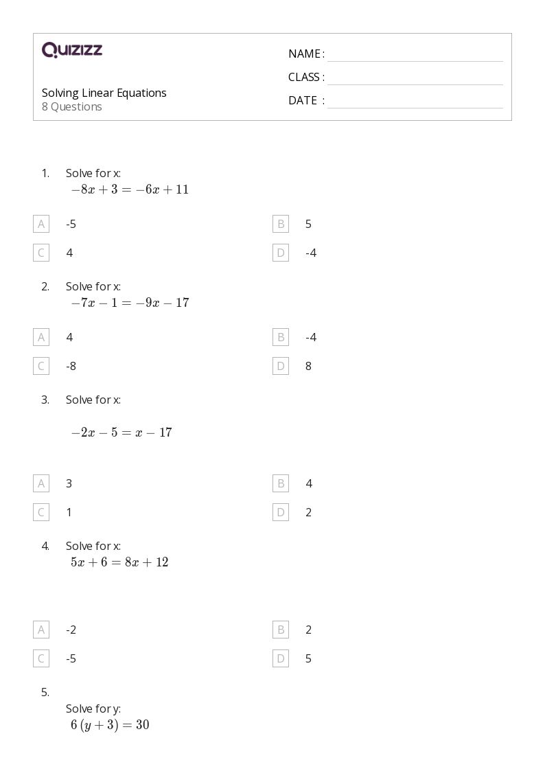 50+ Linear Equations worksheets for 8th Grade on Quizizz Free & Printable