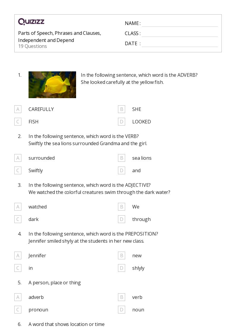 50+ Phrases and Clauses worksheets for 6th Grade on Quizizz Free & Printable