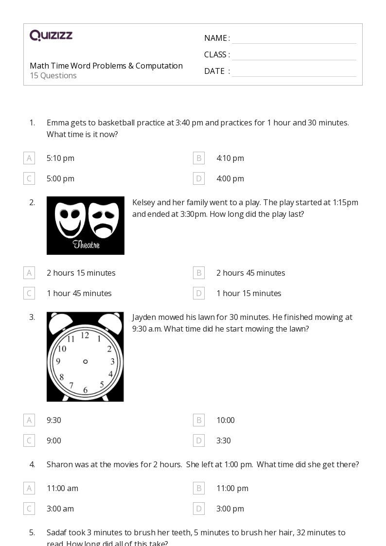 50+ Time Word Problems worksheets for 4th Grade on Quizizz Free