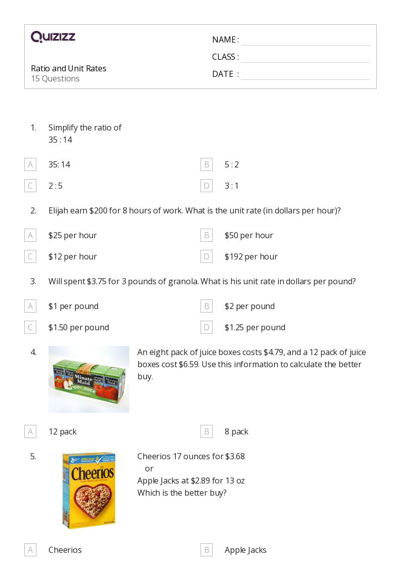 50+ Unit Rates worksheets on Quizizz Free & Printable