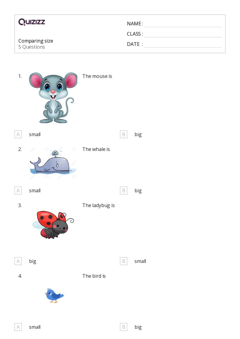 50+ Comparing Size worksheets for Kindergarten on Quizizz Free