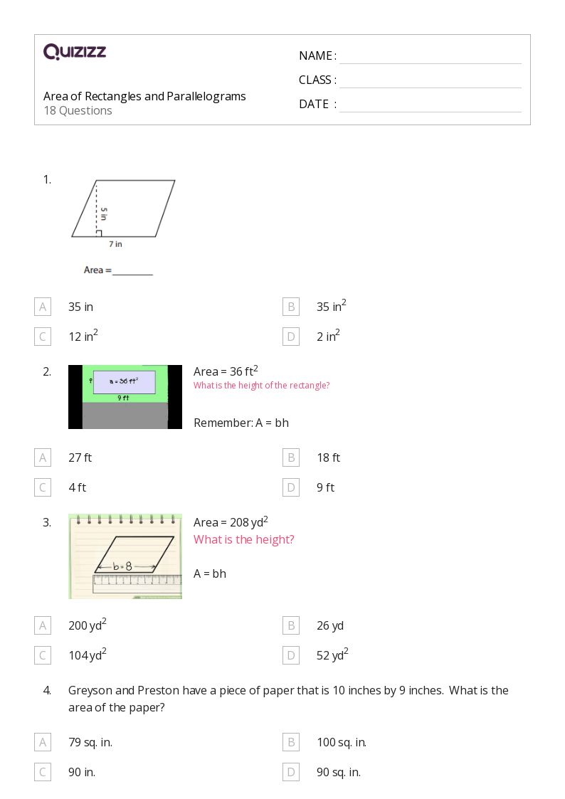 50+ Area of a Rectangle worksheets for Grade 7 on Quizizz Free