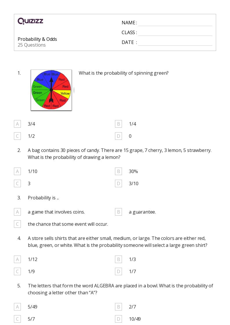 50+ Probability worksheets for 6th Grade on Quizizz Free & Printable