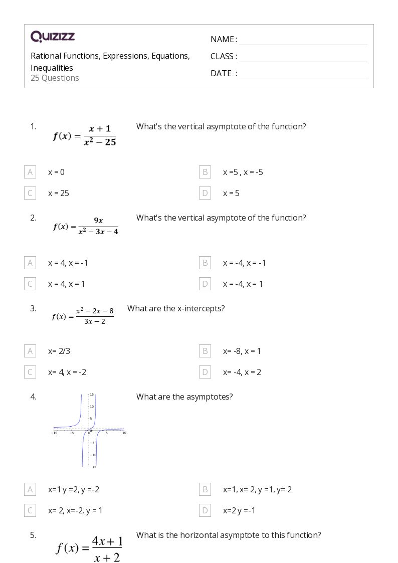 50+ rational expressions equations and functions worksheets for 10th Year on Quizizz Free