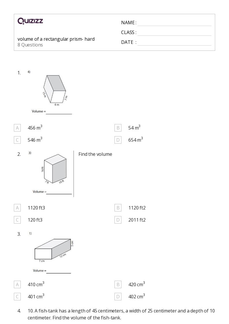 50+ Volume of a Rectangular Prism worksheets for 5th Grade on Quizizz