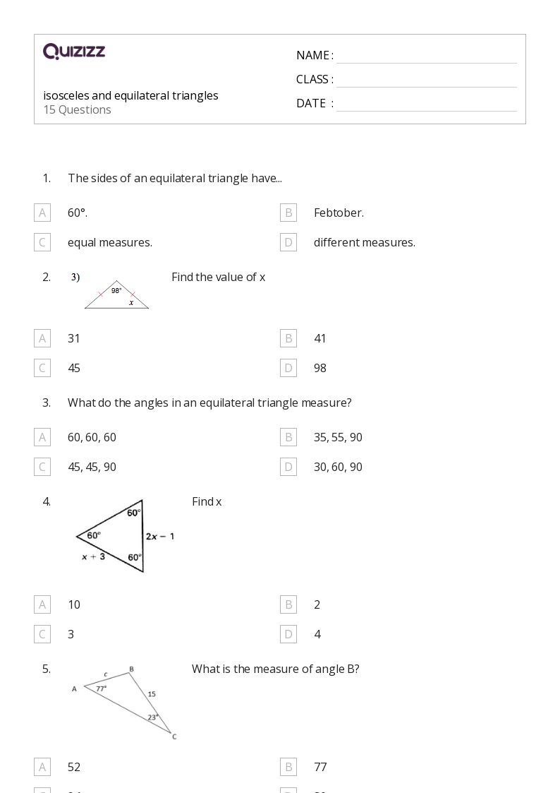 50+ congruency in isosceles and equilateral triangles worksheets for 12th Class on Quizizz