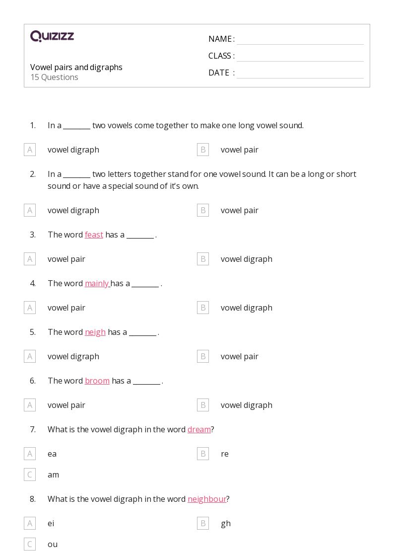 50+ Vowel Digraphs worksheets for 4th Grade on Quizizz | Free & Printable