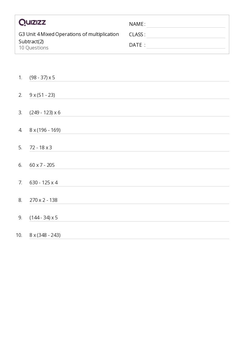 50+ Mixed Operations worksheets for 3rd Year on Quizizz Free & Printable