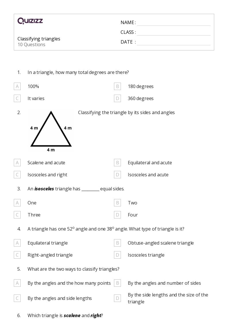 50+ Classifying Triangles worksheets on Quizizz | Free & Printable