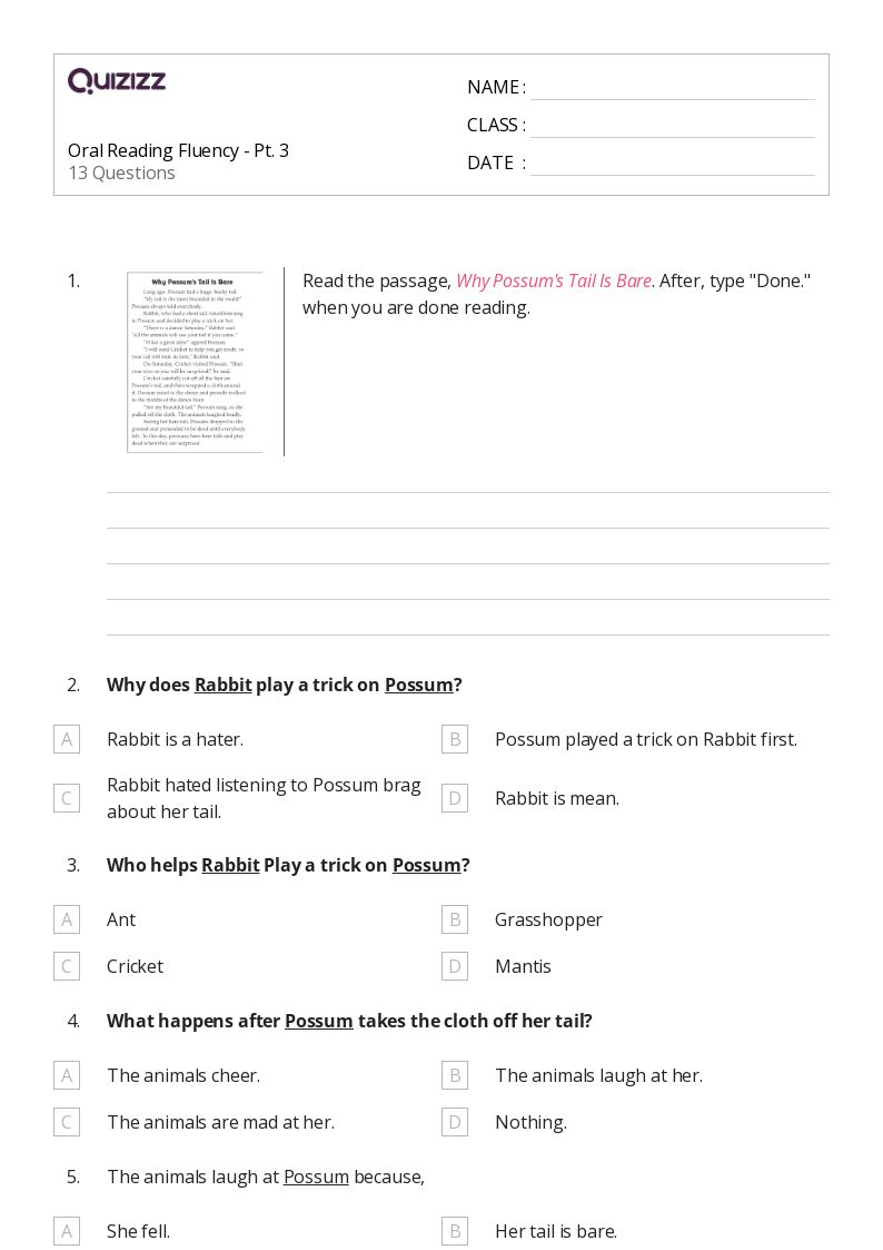 50+ Reading Fluency worksheets for 5th Grade on Quizizz | Free & Printable