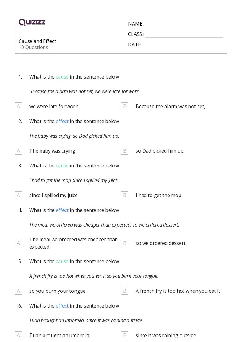 50+ Cause and Effect worksheets for 3rd Class on Quizizz Free & Printable
