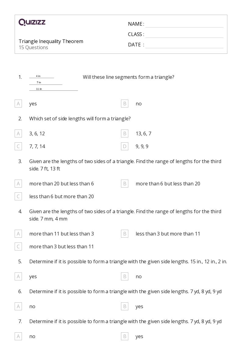 50+ Triangle Theorems worksheets for 7th Grade on Quizizz Free & Printable