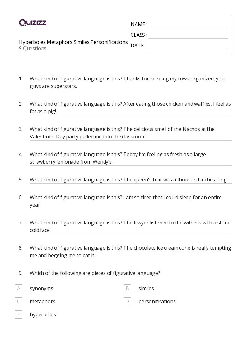 50+ Personification worksheets for 3rd Grade on Quizizz Free & Printable