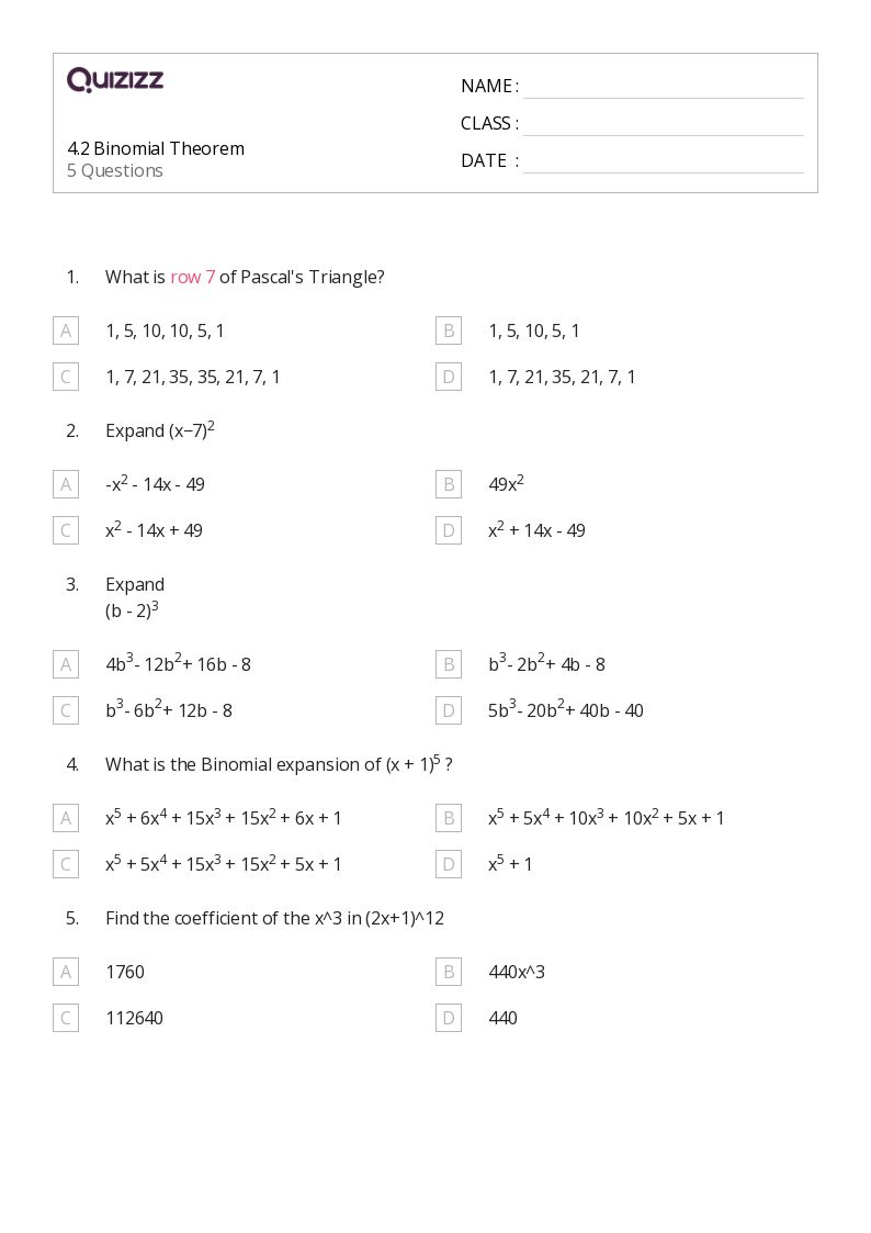 50+ binomial theorem worksheets on Quizizz Free & Printable