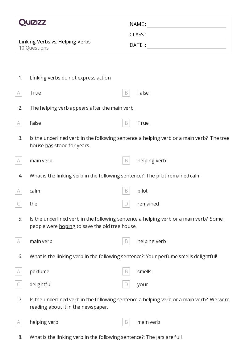 50+ Linking Verbs worksheets for 4th Grade on Quizizz Free & Printable
