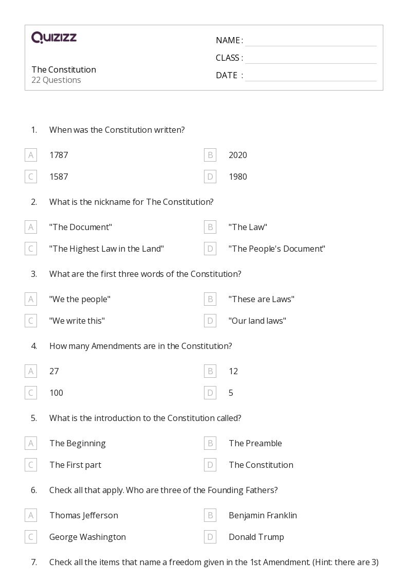 50+ the constitution worksheets for 3rd Grade on Quizizz Free & Printable