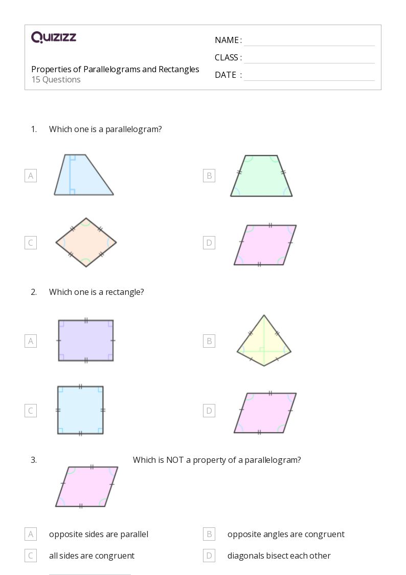 50+ properties of parallelograms worksheets for 9th Class on Quizizz Free & Printable