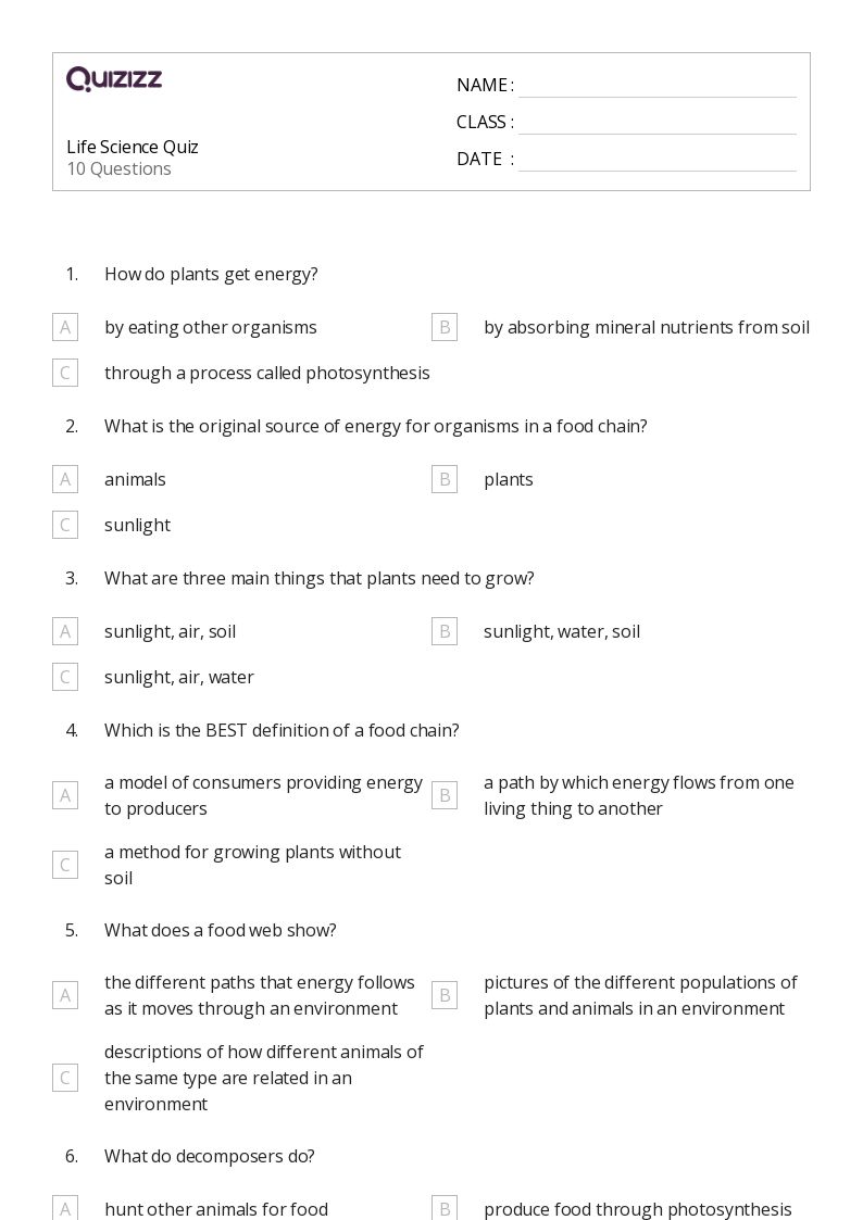 50+ Life Science worksheets for 4th Class on Quizizz Free & Printable